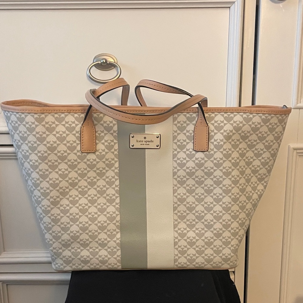 kate spade Cream and Tan Patterned Tote with Center Stripe